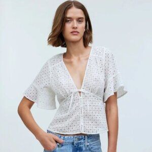 Madewell Front Tie Eyelet Blouse NWT